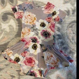 Posh Peanut Baby Twirl Skirt Bodysuit in French Gray